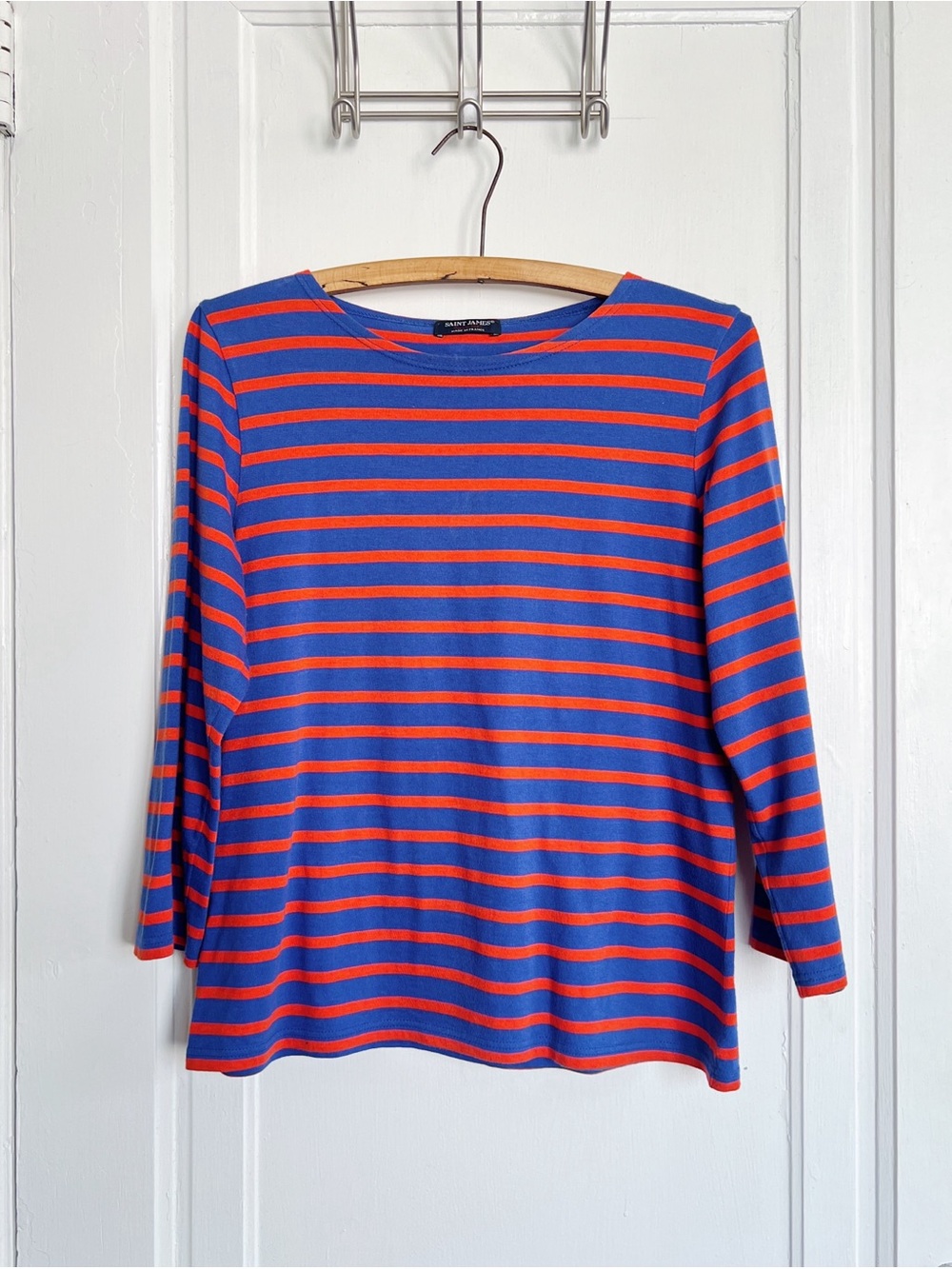 Saint James • vintage breton stripe tee nautical Cobalt Blue / Red cotton